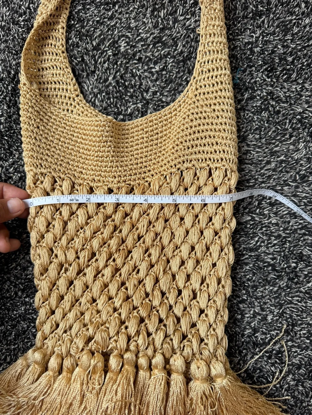 Handwoven Fringe Shoulder Bag in Natural Beige
